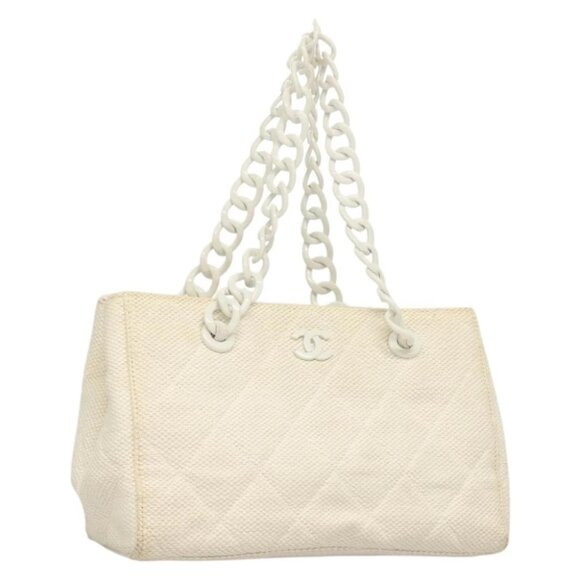 CHANEL Matelasse Chain Shoulder Bag Straw White CC - Picture 1 of 16